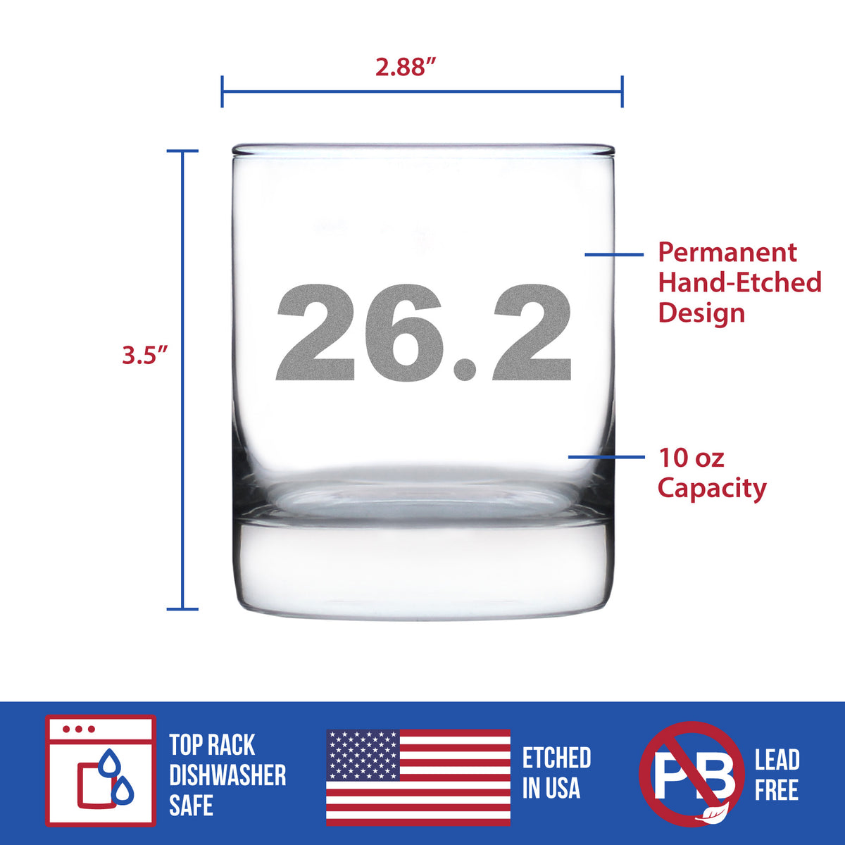 26.2 Marathon Whiskey Rocks Glass - Gifts for Marathon Runners - 10.25 oz Glasses