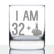 32 + 1 Middle Finger - Funny 33rd Birthday Whiskey Rocks Glass Gifts for Men & Women Turning 33 - Fun Whisky Drinking Tumbler