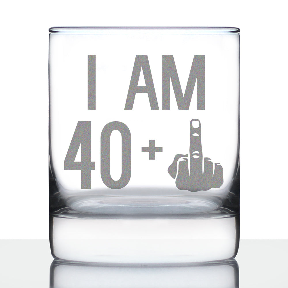 40 + 1 Middle Finger - Funny 41st Birthday Whiskey Rocks Glass Gifts for Men & Women Turning 41 - Fun Whisky Drinking Tumbler