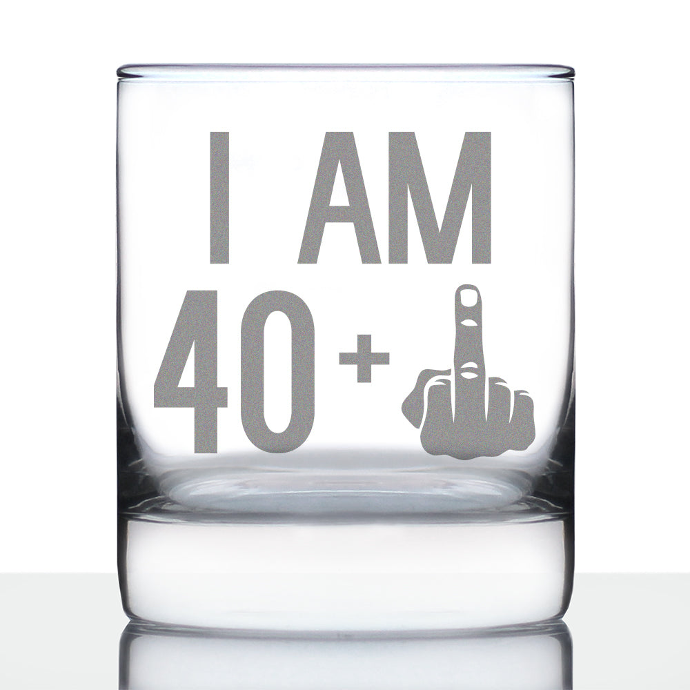 40 + 1 Middle Finger - Funny 41st Birthday Whiskey Rocks Glass Gifts for Men &amp; Women Turning 41 - Fun Whisky Drinking Tumbler