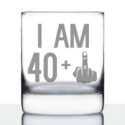 40 + 1 Middle Finger - Funny 41st Birthday Whiskey Rocks Glass Gifts for Men & Women Turning 41 - Fun Whisky Drinking Tumbler