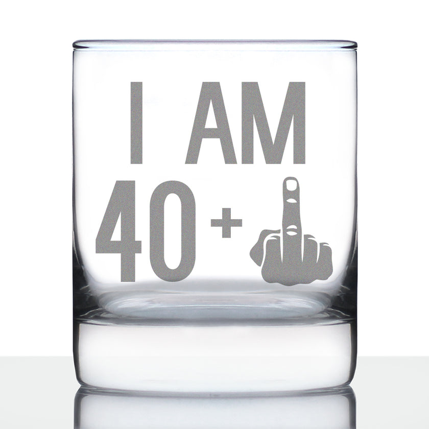 40 + 1 Middle Finger - Funny 41st Birthday Whiskey Rocks Glass Gifts for Men & Women Turning 41 - Fun Whisky Drinking Tumbler