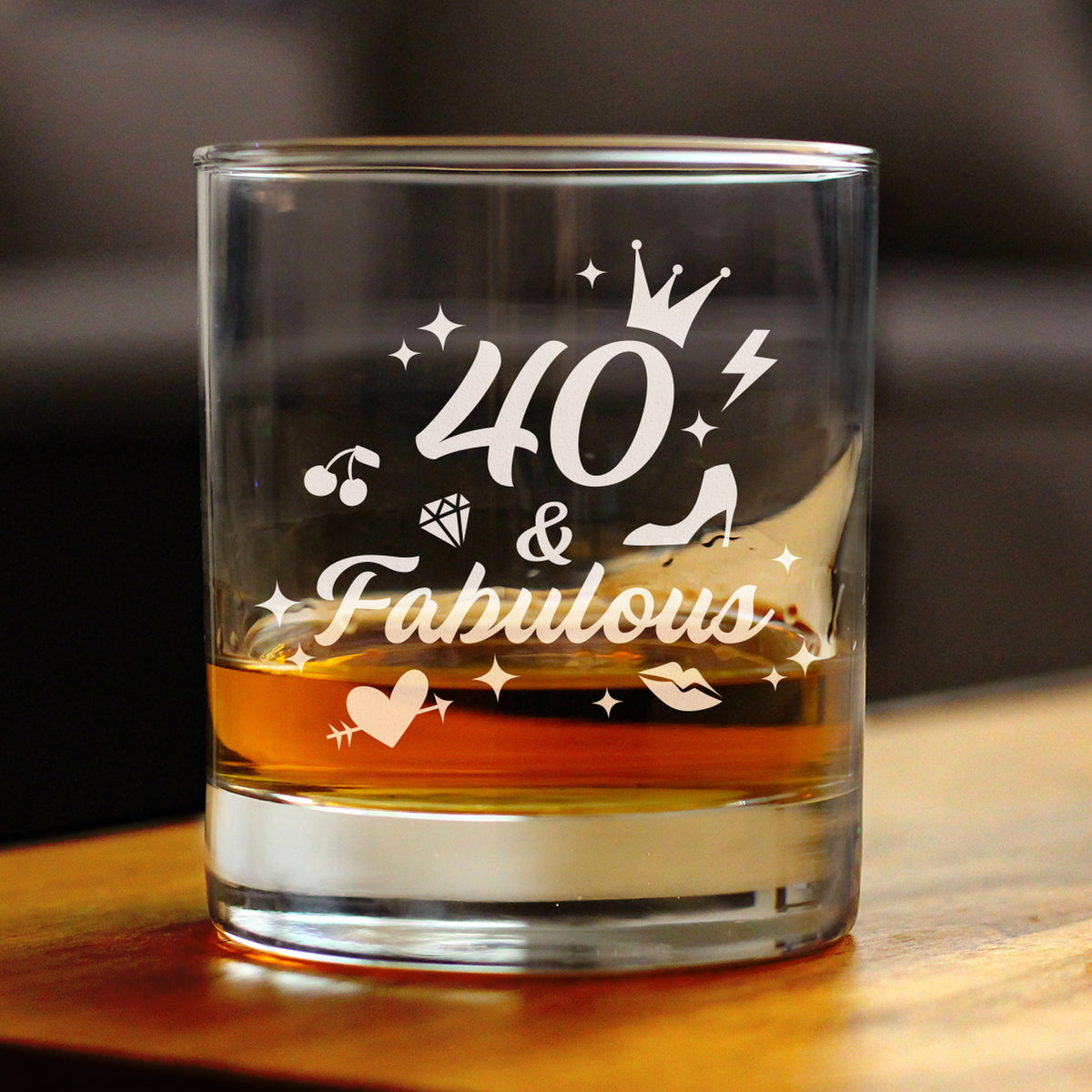 40 And Fabulous - Whiskey Rocks Glass Gift - Funny 40th Birthday Gifts for Women Turning 40 - 10.25 oz Glasses