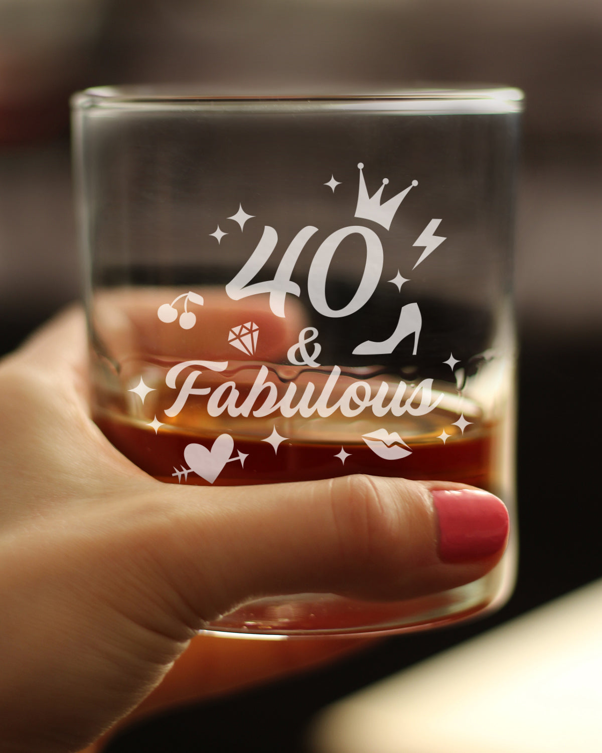 40 And Fabulous - Whiskey Rocks Glass Gift - Funny 40th Birthday Gifts for Women Turning 40 - 10.25 oz Glasses