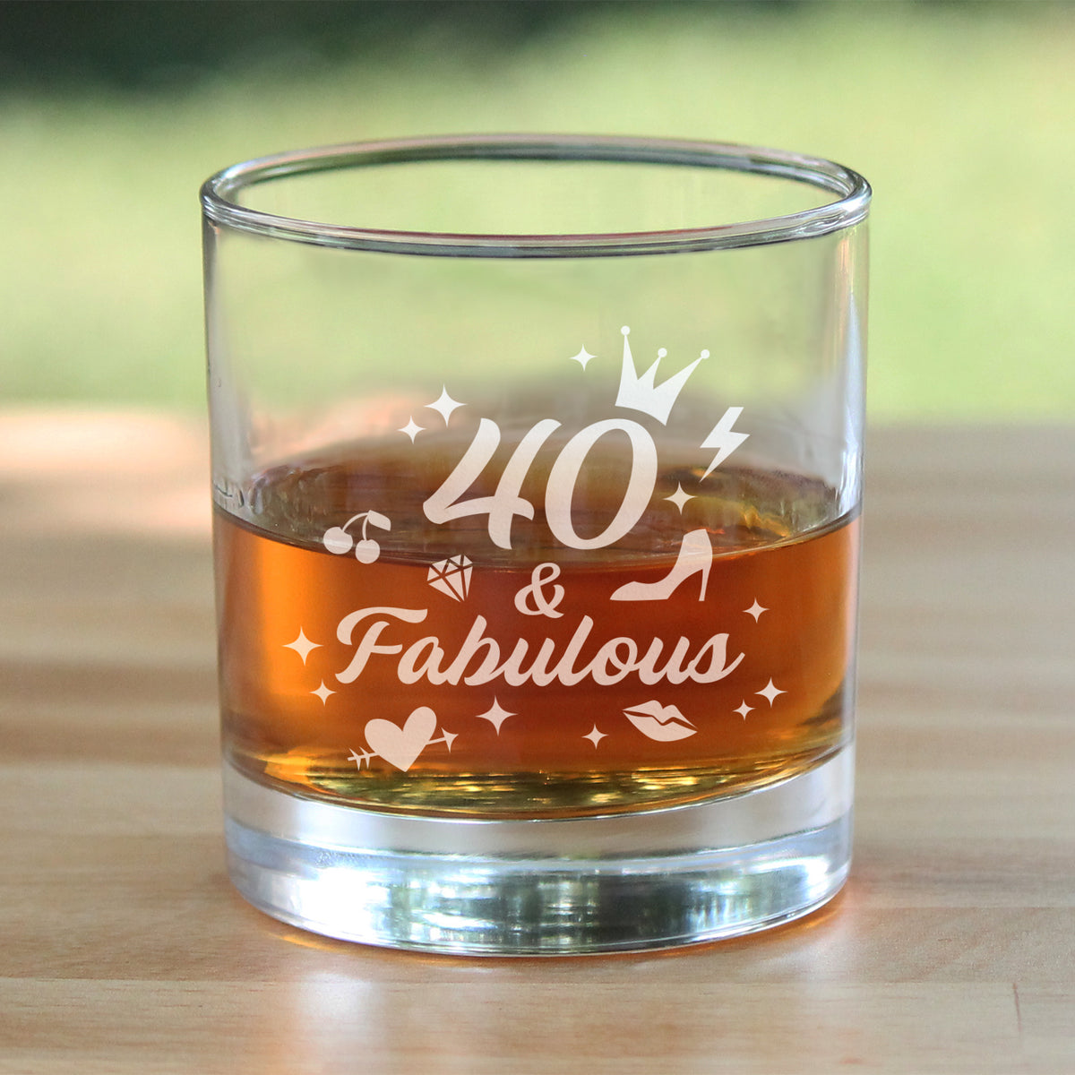 40 And Fabulous - Whiskey Rocks Glass Gift - Funny 40th Birthday Gifts for Women Turning 40 - 10.25 oz Glasses