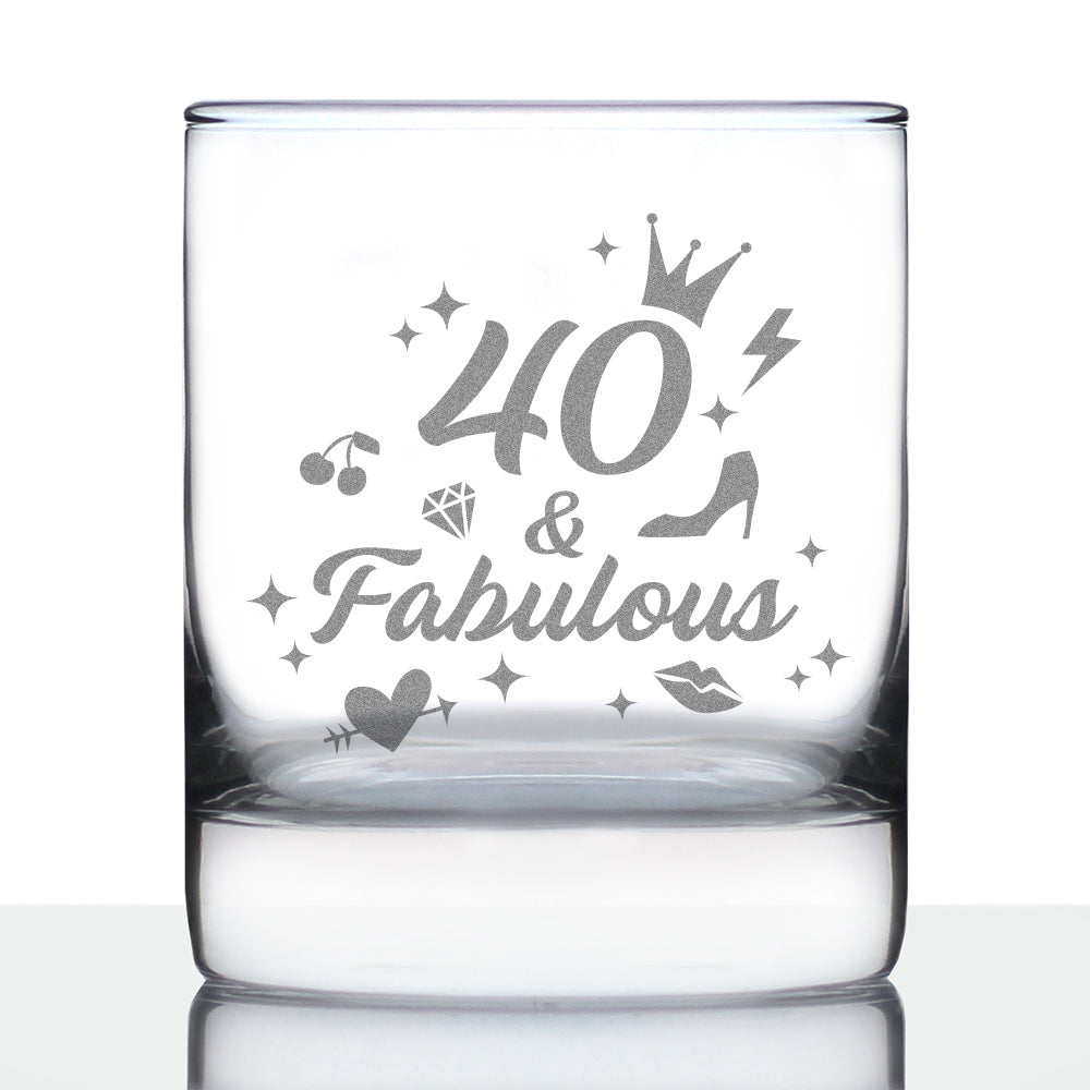 40 And Fabulous - Whiskey Rocks Glass Gift - Funny 40th Birthday Gifts for Women Turning 40 - 10.25 oz Glasses