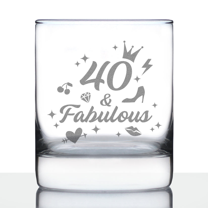 40 And Fabulous - Whiskey Rocks Glass Gift - Funny 40th Birthday Gifts for Women Turning 40 - 10.25 oz Glasses