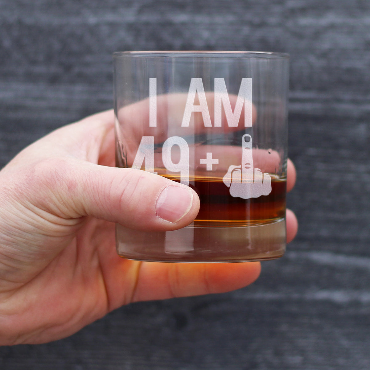 49 + 1 Middle Finger - Funny 50th Birthday Whiskey Rocks Glass Gifts for Men &amp; Women Turning 50 - Fun Whisky Drinking Tumbler