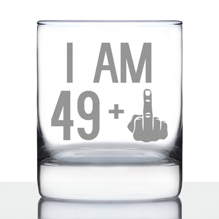 49 + 1 Middle Finger - Funny 50th Birthday Whiskey Rocks Glass Gifts for Men & Women Turning 50 - Fun Whisky Drinking Tumbler