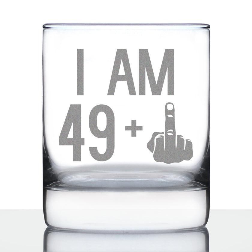 49 + 1 Middle Finger - Funny 50th Birthday Whiskey Rocks Glass Gifts for Men & Women Turning 50 - Fun Whisky Drinking Tumbler