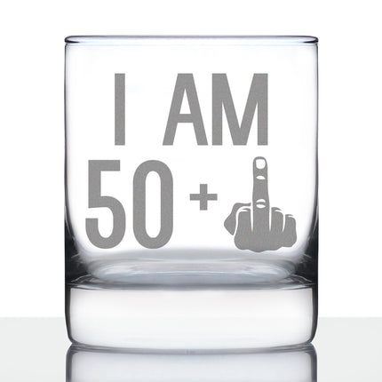 50 + 1 Middle Finger - Funny 51st Birthday Whiskey Rocks Glass Gifts for Men & Women Turning 51 - Fun Whisky Drinking Tumbler