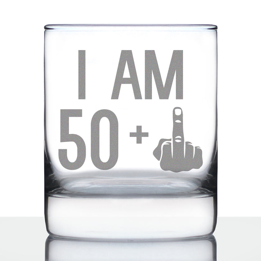 50 + 1 Middle Finger - Funny 51st Birthday Whiskey Rocks Glass Gifts for Men & Women Turning 51 - Fun Whisky Drinking Tumbler