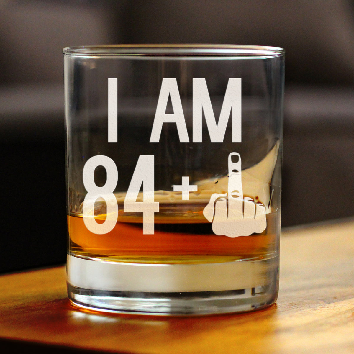 84 + 1 Middle Finger - Funny 85th Birthday Whiskey Rocks Glass Gifts for Men &amp; Women Turning 85 - Fun Whisky Drinking Tumbler
