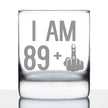 89 + 1 Middle Finger - Funny 90th Birthday Whiskey Rocks Glass Gifts for Men & Women Turning 90 - Fun Whisky Drinking Tumbler