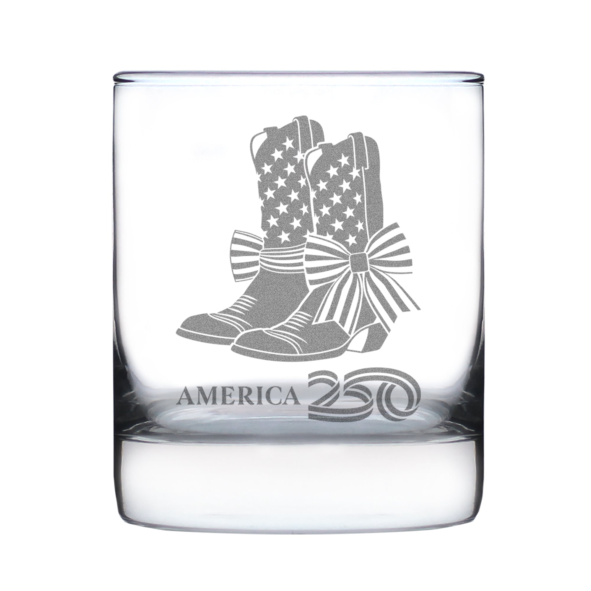 America 250 Cowgirl Boots Engraved Rocks Glass America250 Official for 250th Anniversary of the USA Weighted Whiskey Glasses - 10.25 oz