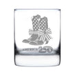 America 250 Cowgirl Boots Engraved Rocks Glass America250 Official for 250th Anniversary of the USA Weighted Whiskey Glasses - 10.25 oz