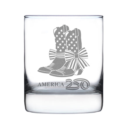 America 250 Cowgirl Boots Engraved Rocks Glass America250 Official for 250th Anniversary of the USA Weighted Whiskey Glasses - 10.25 oz