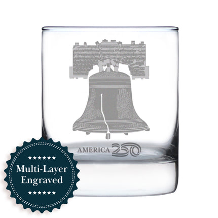America 250 Liberty Bell Engraved Rocks Glass America250 Official for 250th Anniversary of the USA Weighted Whiskey Glasses - 10.25 oz
