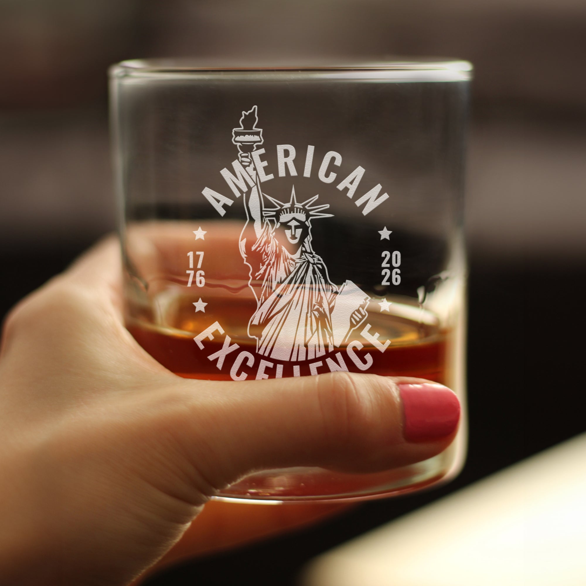 America 250 American Excellence Engraved Rocks Glass America250 Official for 250th Anniversary of the USA Weighted Whiskey Glasses - 10.25 oz