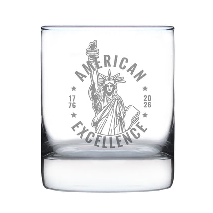 America 250 American Excellence Engraved Rocks Glass America250 Official for 250th Anniversary of the USA Weighted Whiskey Glasses - 10.25 oz