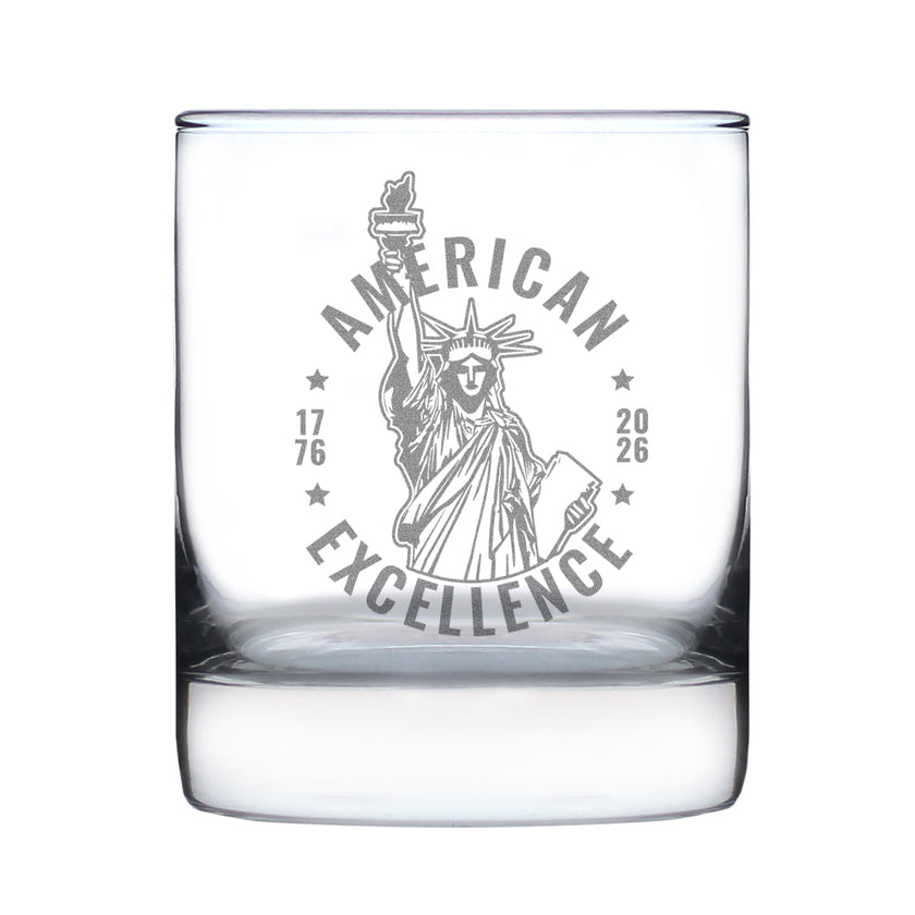 America 250 American Excellence Engraved Rocks Glass America250 Official for 250th Anniversary of the USA Weighted Whiskey Glasses - 10.25 oz