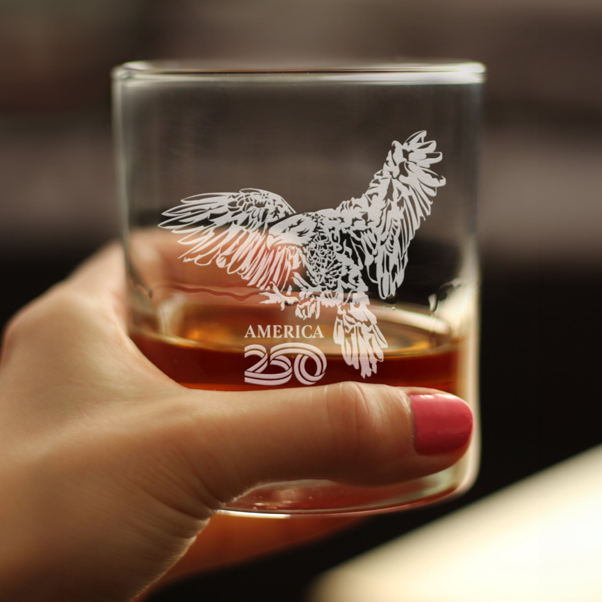 America 250 Bald Eagle Engraved Rocks Glass America250 Official for 250th Anniversary of the USA Weighted Whiskey Glasses - 10.25 oz