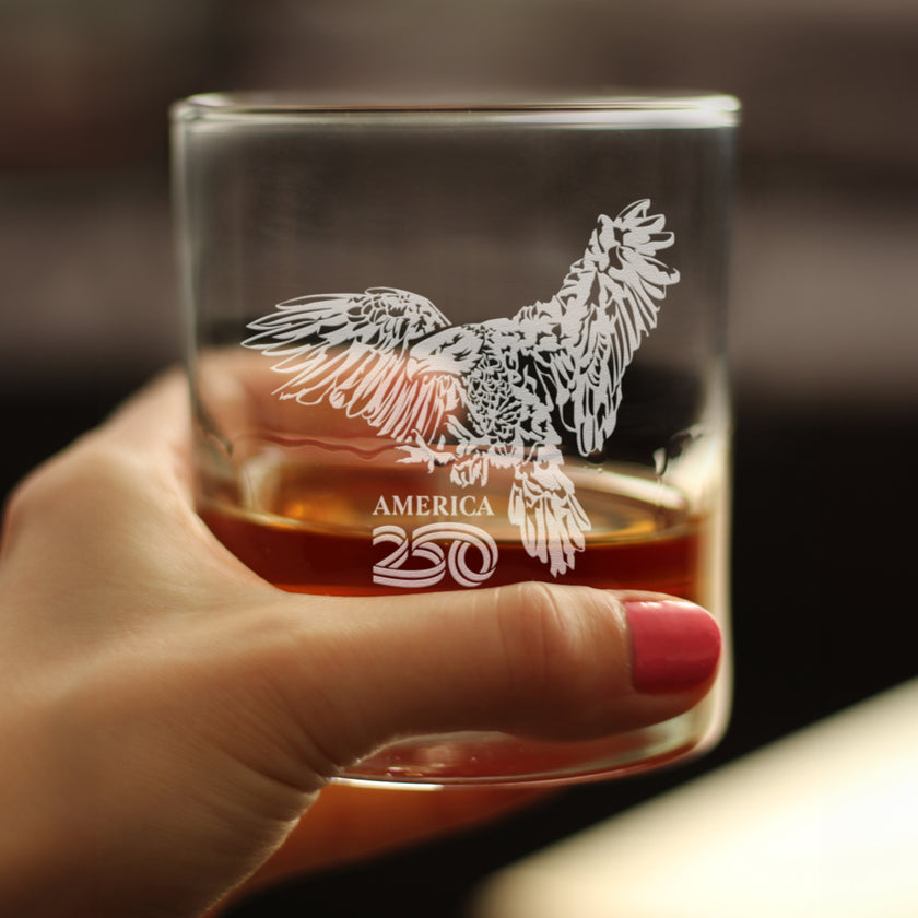 America 250 Bald Eagle Engraved Rocks Glass America250 Official for 250th Anniversary of the USA Weighted Whiskey Glasses - 10.25 oz