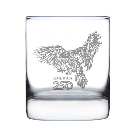America 250 Bald Eagle Engraved Rocks Glass America250 Official for 250th Anniversary of the USA Weighted Whiskey Glasses - 10.25 oz