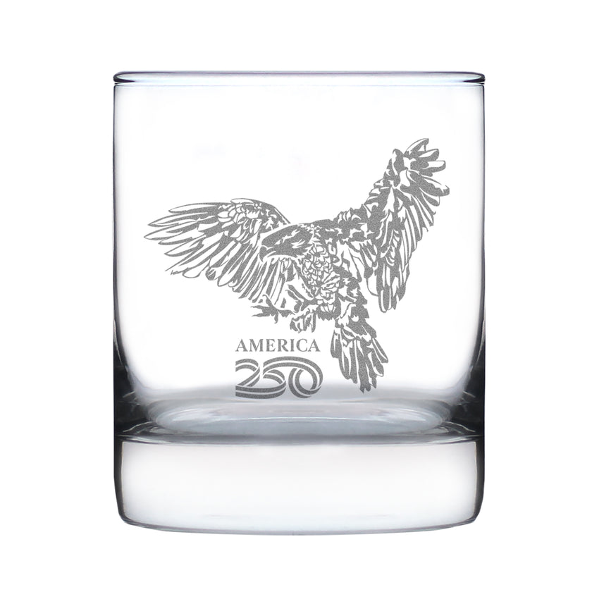 America 250 Bald Eagle Engraved Rocks Glass America250 Official for 250th Anniversary of the USA Weighted Whiskey Glasses - 10.25 oz