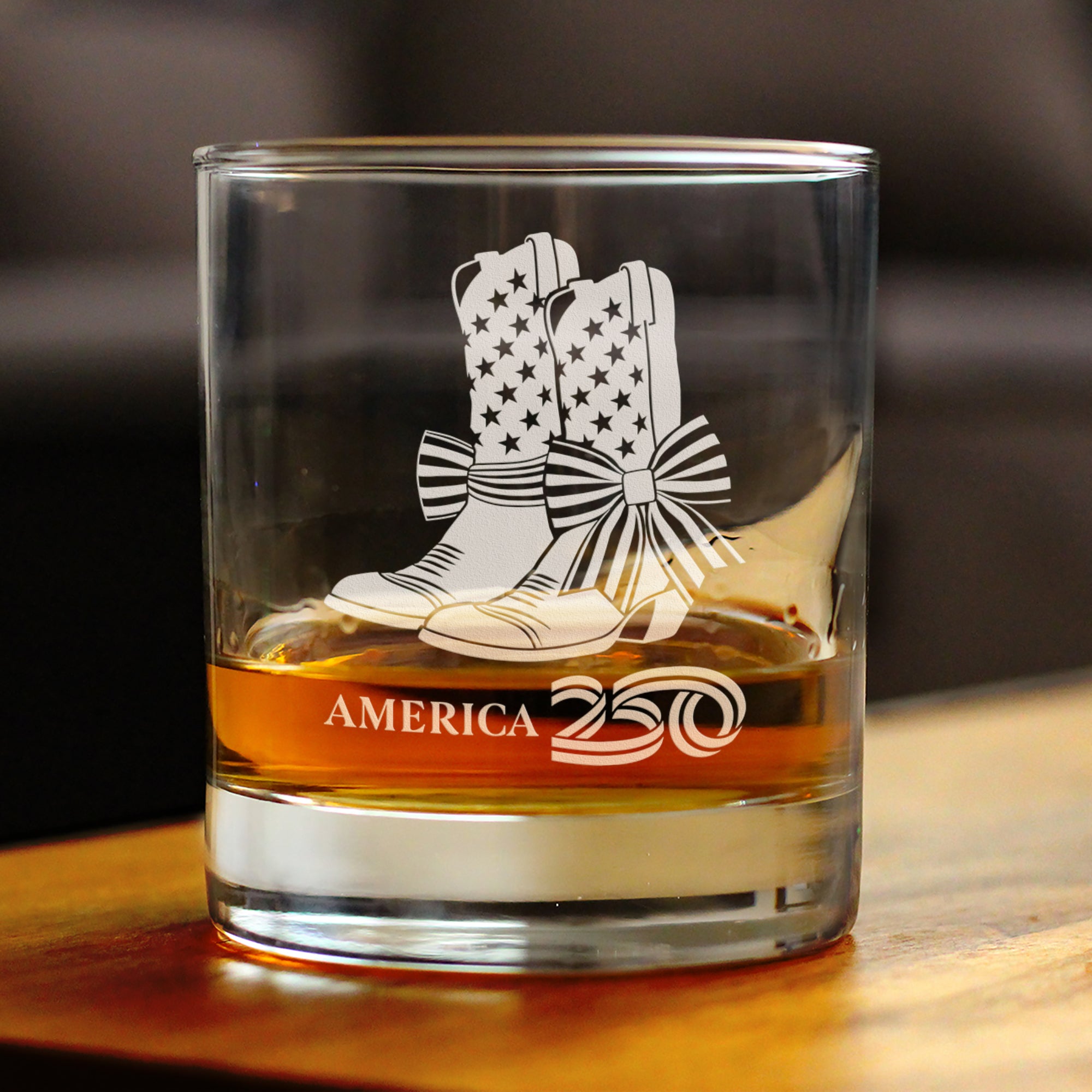 America 250 Cowgirl Boots Engraved Rocks Glass America250 Official for 250th Anniversary of the USA Weighted Whiskey Glasses - 10.25 oz