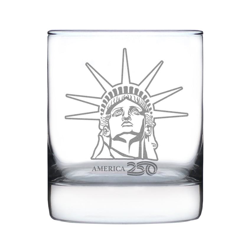 America 250 Statue of Liberty Profile Engraved Rocks Glass America250 Official for 250th Anniversary of the USA Weighted Whiskey Glasses - 10.25 oz