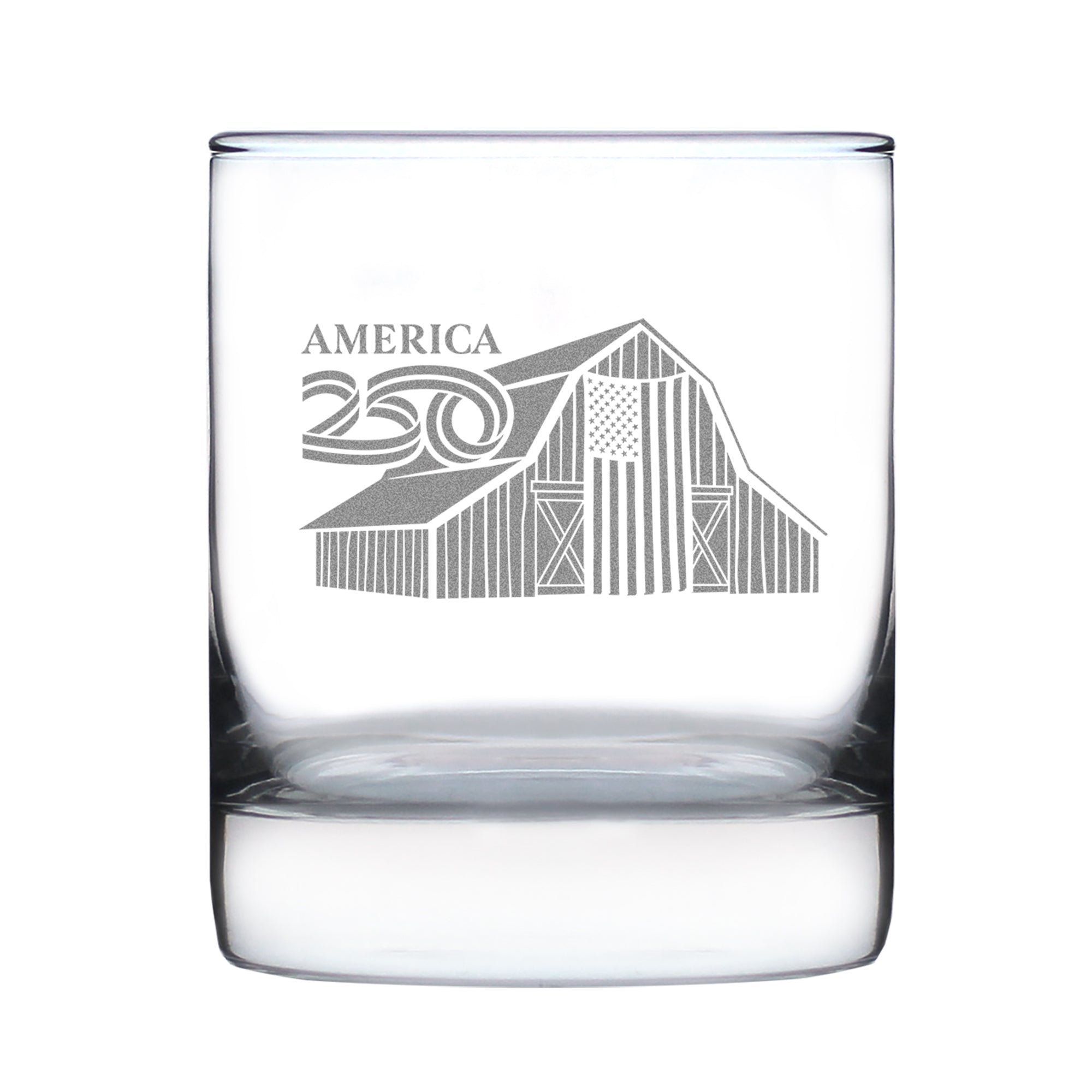 America 250 Homestead Barn Engraved Rocks Glass America250 Official for 250th Anniversary of the USA Weighted Whiskey Glasses - 10.25 oz