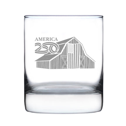America 250 Homestead Barn Engraved Rocks Glass America250 Official for 250th Anniversary of the USA Weighted Whiskey Glasses - 10.25 oz
