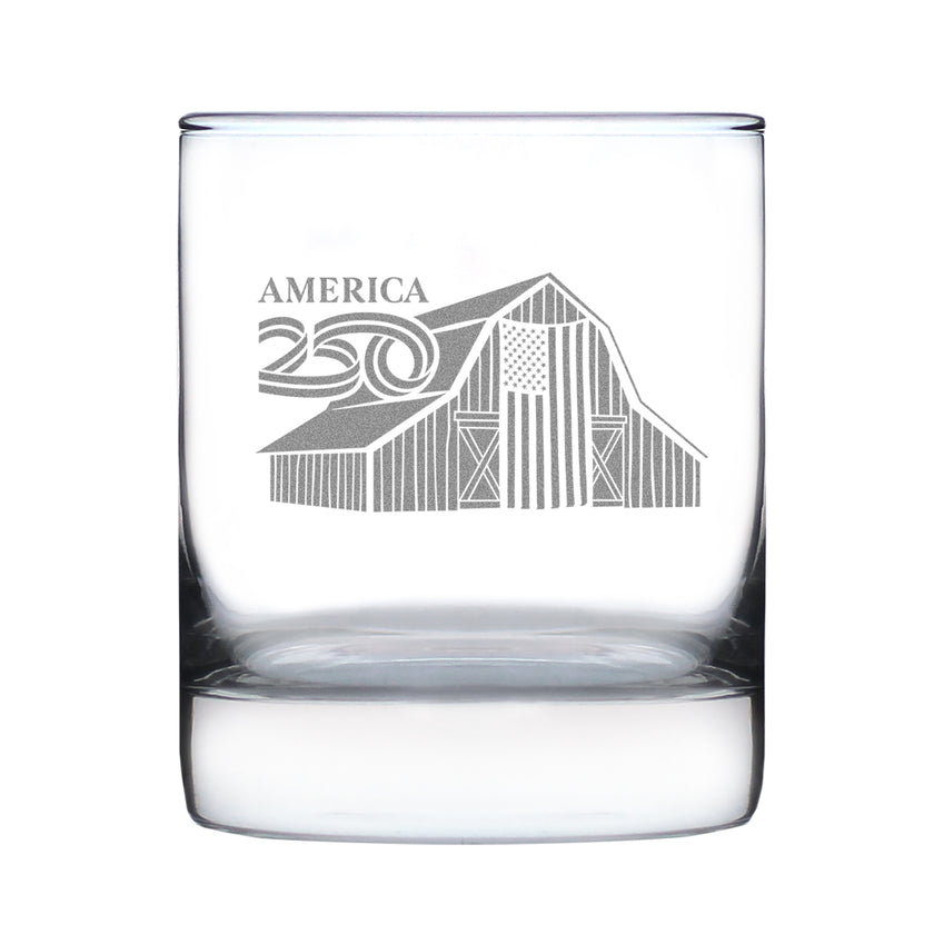 America 250 Homestead Barn Engraved Rocks Glass America250 Official for 250th Anniversary of the USA Weighted Whiskey Glasses - 10.25 oz