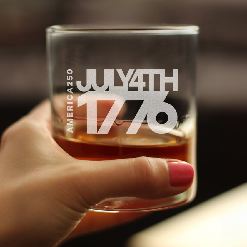 America 250 July 4 1776 Engraved Rocks Glass America250 Official for 250th Anniversary of the USA Weighted Whiskey Glasses - 10.25 oz