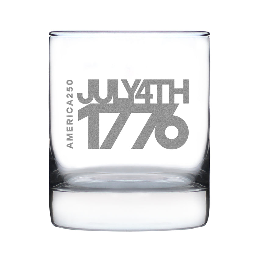 America 250 July 4 1776 Engraved Rocks Glass America250 Official for 250th Anniversary of the USA Weighted Whiskey Glasses - 10.25 oz