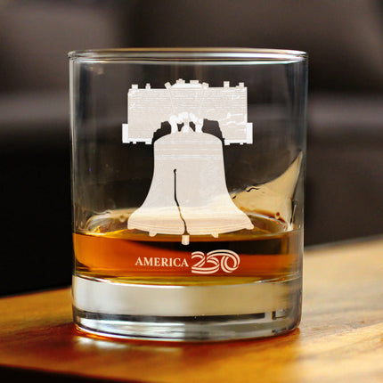 America 250 Liberty Bell Engraved Rocks Glass America250 Official for 250th Anniversary of the USA Weighted Whiskey Glasses - 10.25 oz