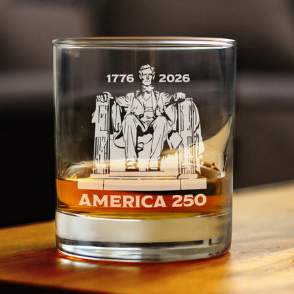 America 250 Lincoln Memorial Engraved Rocks Glass America250 Official for 250th Anniversary of the USA Weighted Whiskey Glasses - 10.25 oz