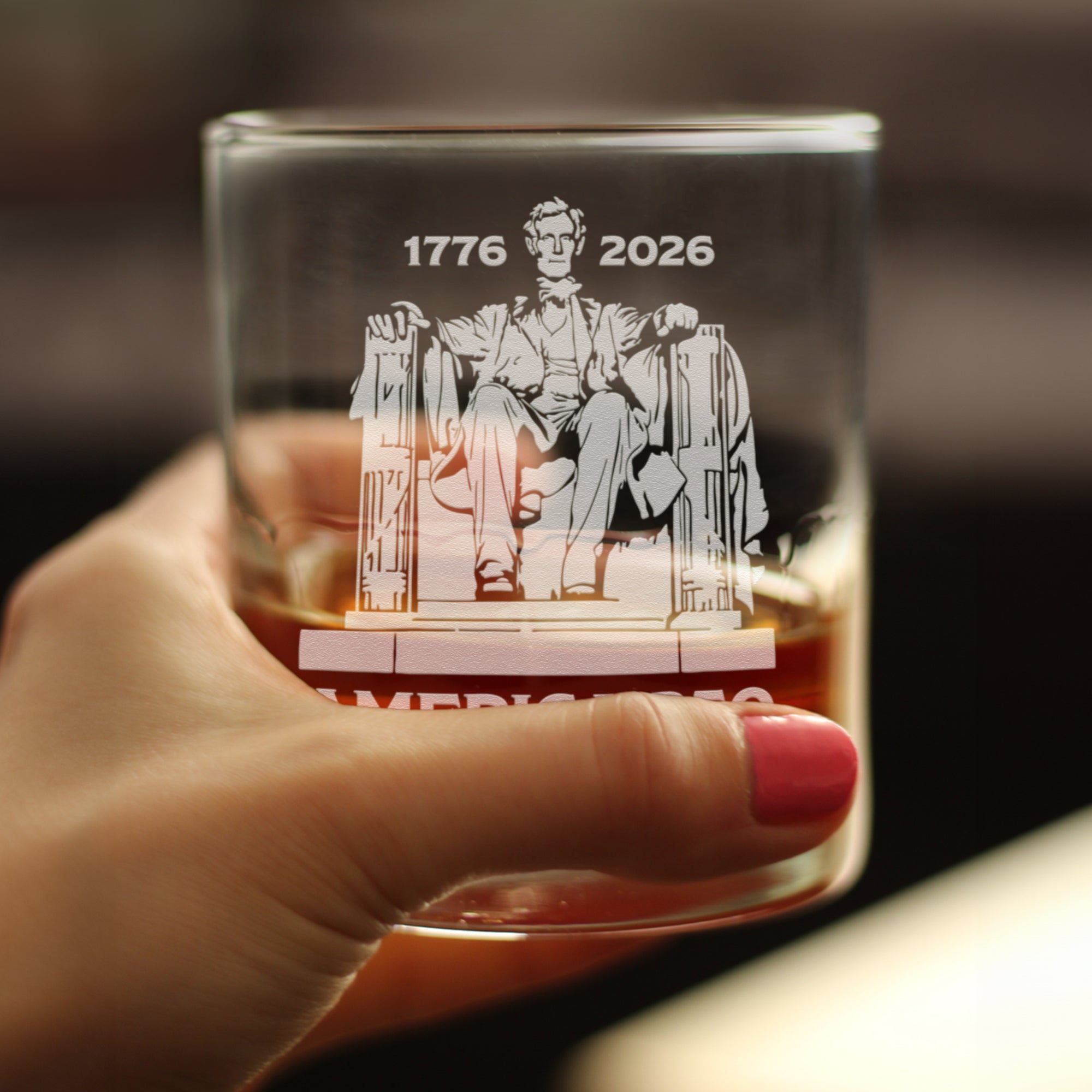 America 250 Lincoln Memorial Engraved Rocks Glass America250 Official for 250th Anniversary of the USA Weighted Whiskey Glasses - 10.25 oz