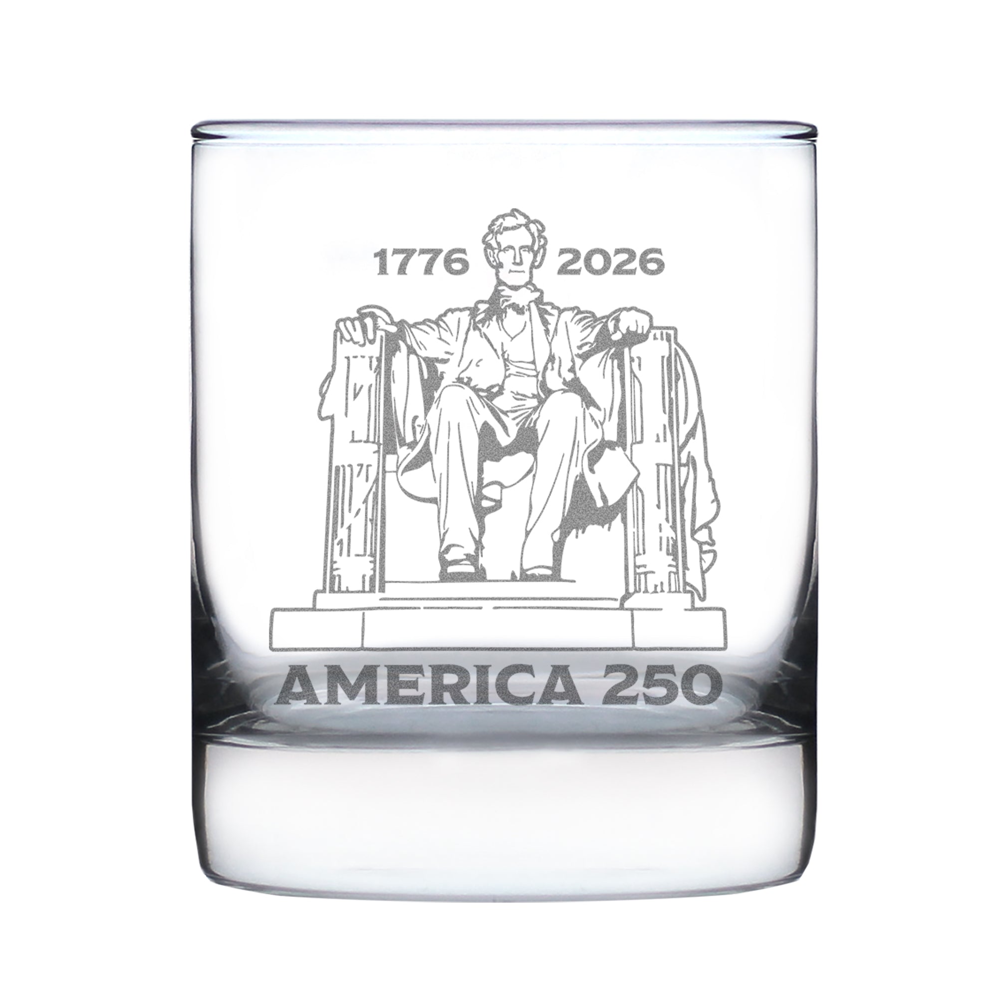 America 250 Lincoln Memorial Engraved Rocks Glass America250 Official for 250th Anniversary of the USA Weighted Whiskey Glasses - 10.25 oz