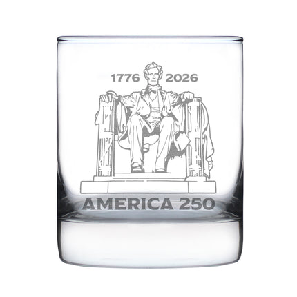 America 250 Lincoln Memorial Engraved Rocks Glass America250 Official for 250th Anniversary of the USA Weighted Whiskey Glasses - 10.25 oz