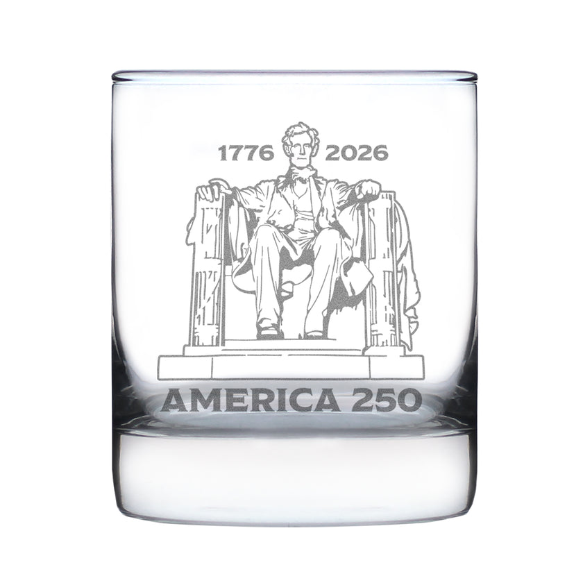 America 250 Lincoln Memorial Engraved Rocks Glass America250 Official for 250th Anniversary of the USA Weighted Whiskey Glasses - 10.25 oz