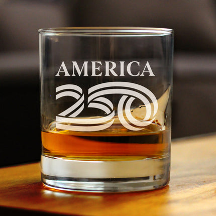 America 250 Logo Engraved Rocks Glass America250 Official for 250th Anniversary of the USA Weighted Whiskey Glasses - 10.25 oz