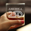 America 250 Logo Engraved Rocks Glass America250 Official for 250th Anniversary of the USA Weighted Whiskey Glasses - 10.25 oz