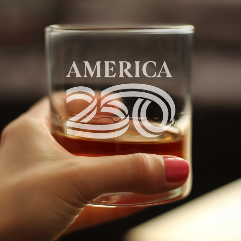 America 250 Logo Engraved Rocks Glass America250 Official for 250th Anniversary of the USA Weighted Whiskey Glasses - 10.25 oz