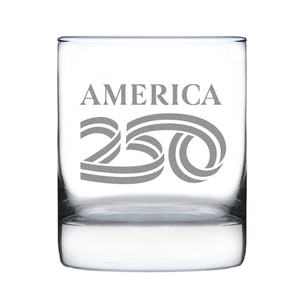 America 250 Logo Engraved Rocks Glass America250 Official for 250th Anniversary of the USA Weighted Whiskey Glasses - 10.25 oz