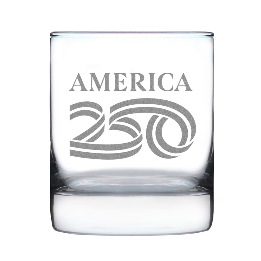 America 250 Logo Engraved Rocks Glass America250 Official for 250th Anniversary of the USA Weighted Whiskey Glasses - 10.25 oz