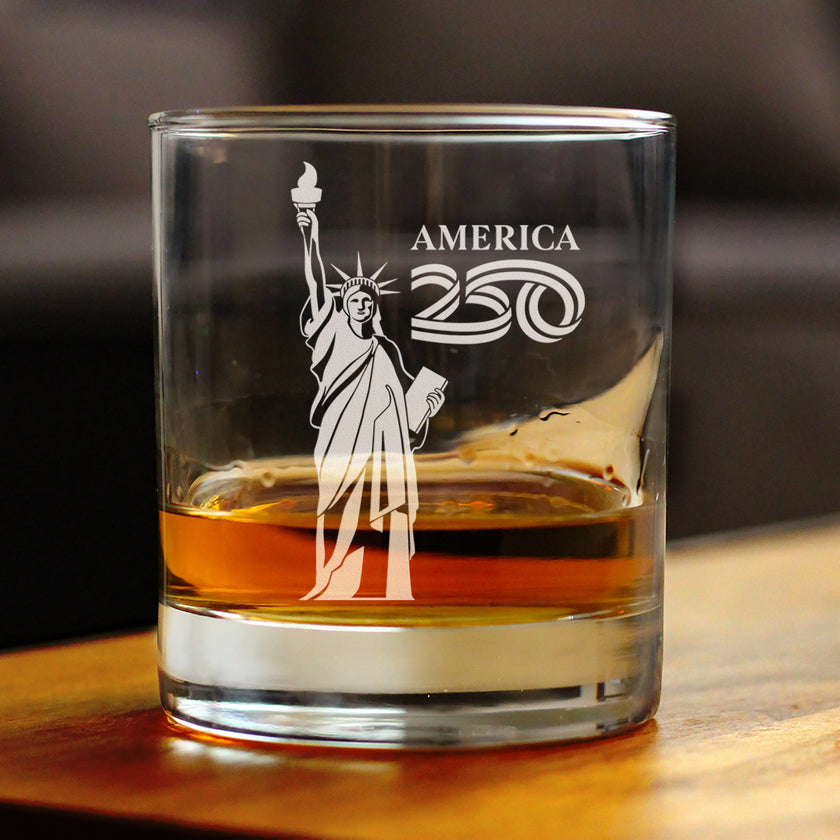 America 250 Statue of Liberty Engraved Rocks Glass America250 Official for 250th Anniversary of the USA Weighted Whiskey Glasses - 10.25 oz