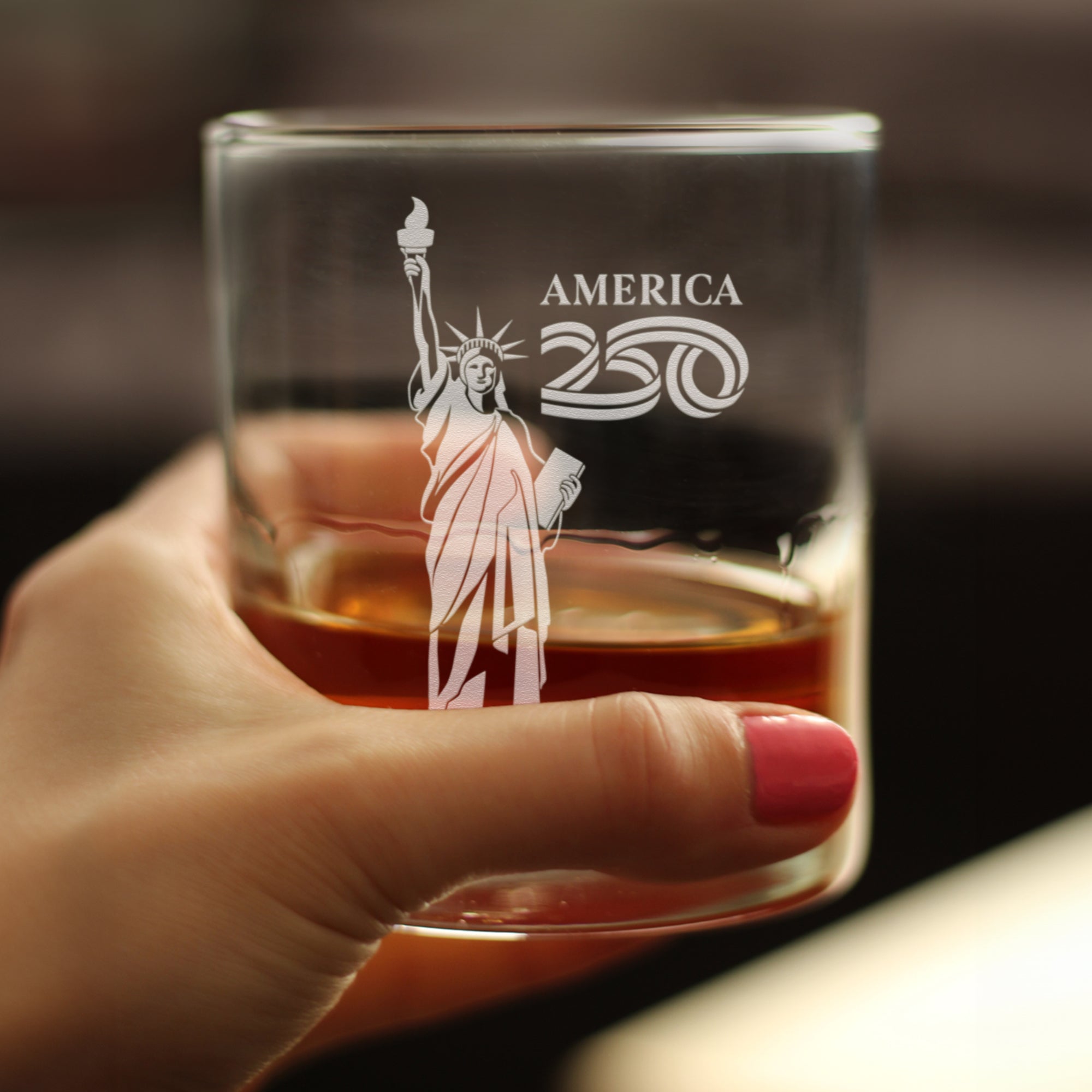 America 250 Statue of Liberty Engraved Rocks Glass America250 Official for 250th Anniversary of the USA Weighted Whiskey Glasses - 10.25 oz