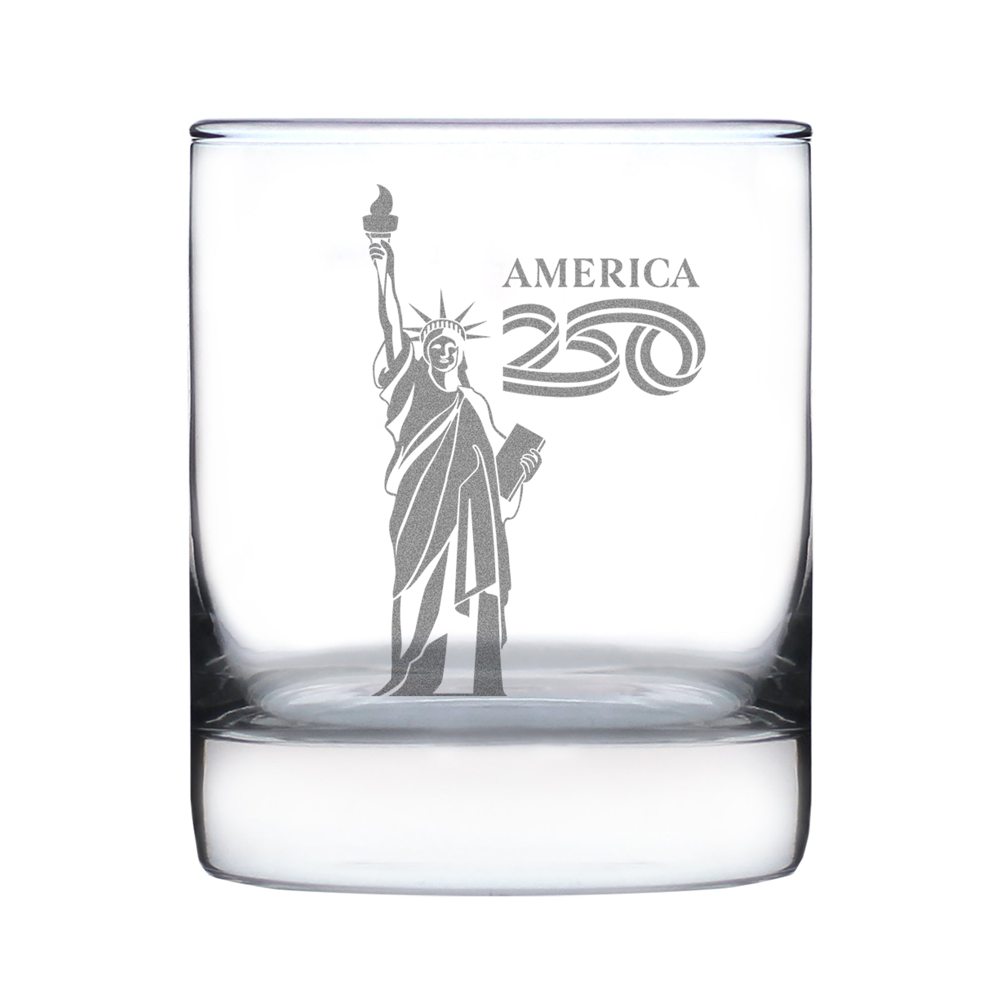 America 250 Statue of Liberty Engraved Rocks Glass America250 Official for 250th Anniversary of the USA Weighted Whiskey Glasses - 10.25 oz
